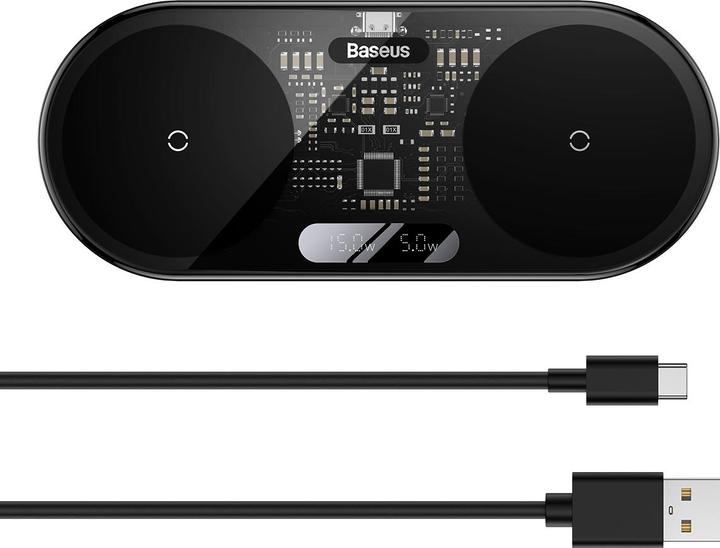 Actual product image Baseus Digital LED Display 2in1 Wireless Charger (20 W)