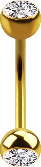 Hollywood Body Jewelry Micro Banane vergoldet mit zwei Kugeln Kristall silber (ohne Messing, Chirurgenstahl 316L)