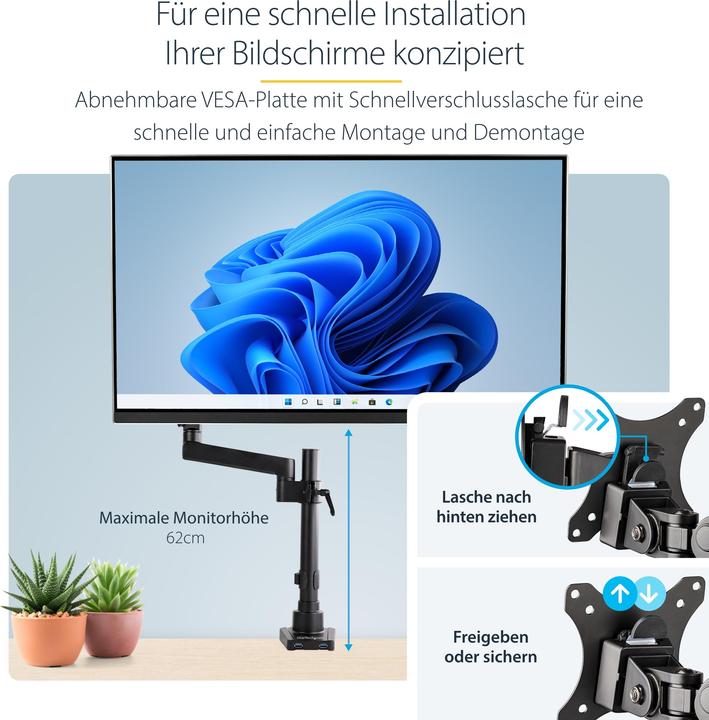 Produktbild StarTech ARMPIVOT2USB3 Monitorhalterung (Gelenkarm, 34-Zoll-VESA-Monitor, Premium 2x USB (Tisch, 34")
