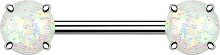 Produktbild Star Piercing Barbell mit zwei Opal Kugeln weiss (Chirurgenstahl 316L, Messing)