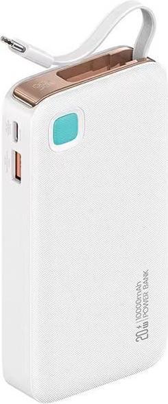 Actual product image Usams Powerbank ze zwijanym kablem USB-C Retractable 10000 mAh PD 20W Fast Charge XY Series biały/wh (10000 mAh, 20 W)