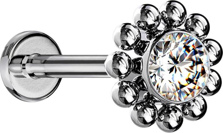 Actual product image Star Piercing Micro labret internal thread silver ball flower crystal silver (without brass, Titanium G23)