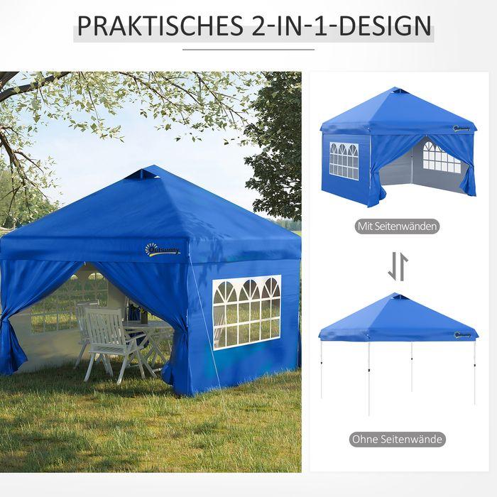 Actual product image Swisshandel24 3x3m folding gazebo 4 side walls incl. pegs guy ropes carrying bag metal Oxford blue (300 cm, 300 cm)