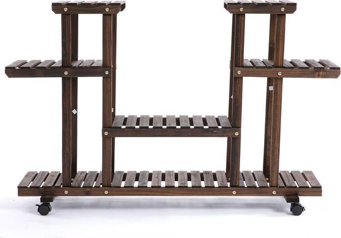 Image du produit Swisshandel24 Etagère à plantes, étagère à fleurs à quatre niveaux, escalier à fleurs, bois massif, carbonisé