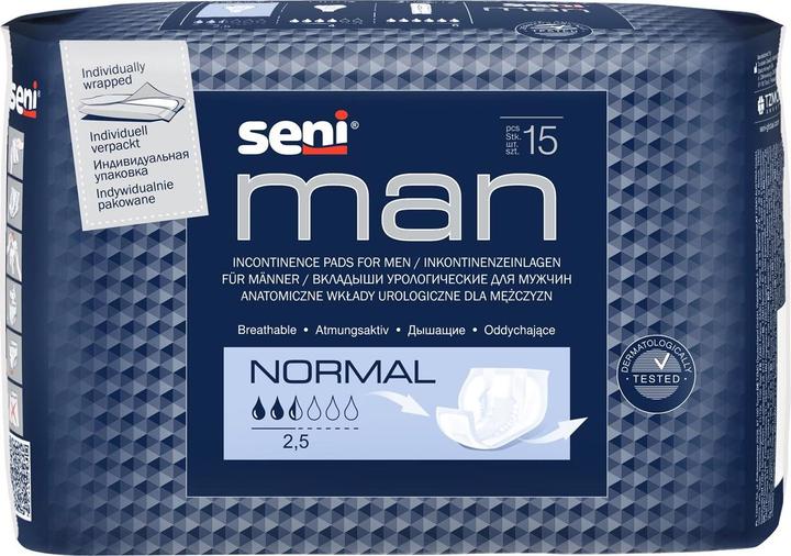 Image du produit Seni Man Normal protections anatomiques respirantes 21.5x28.5cm 2.5 gouttes (15 x, Normal)