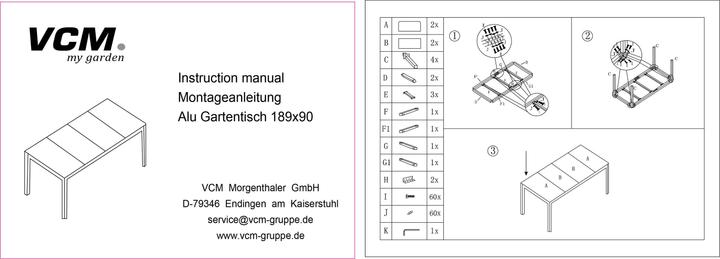Image du produit VCM Table en aluminium en verre Table de salle à manger Table de balcon Meubles de jardin Verre noir (180 cm)