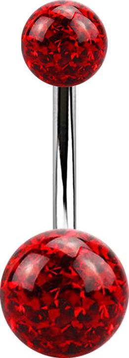 Actual product image Star Piercing Banana silver with two crystal balls red epoxy protective layer (Surgical steel 316L)