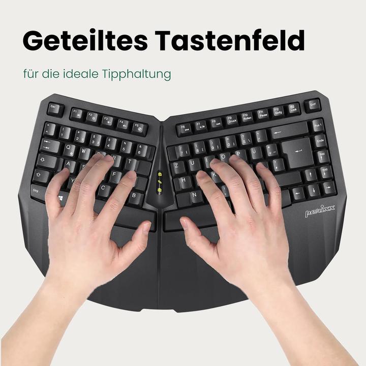 Actual product image Perixx PERIBOARD-613 DE B, Wireless compact ergonomic keyboard, black (DE, Wireless)