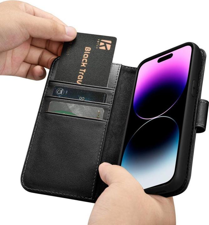 Actual product image iCarer wallet case 2 in1 cover iPhone 14 Pro leather flip cover antiRFID black (WMI14220726-BK) (Apple iPhone 14 Pro)