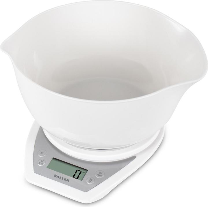 Salter 1024 WHDR14 Digital Kitchen Scales with Dual Pour Mixing Bowl white