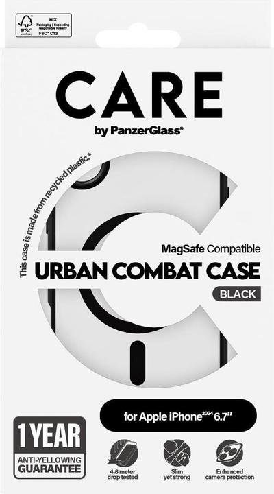 Produktbild PanzerGlass CARE by ® Flagship Case Transparent Urban Combat m. Schwarz Rahmen & MagSafe iPhone '24 6 (Apple iPhone 16 Plus)