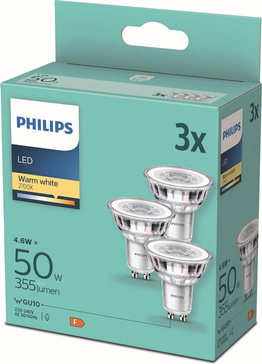 Actual product image Philips silver (GU10, 4.60 W, 355 lm, 3 x, F)