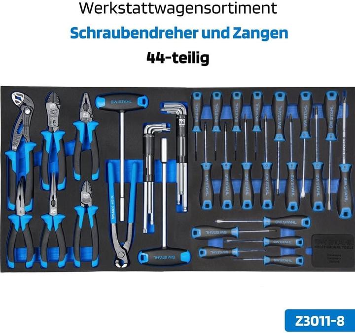 Produktbild SW-Stahl Z3209 Profi Werkstattwagen TT802 schwarz I 8 Schubladen I 3 Schubladen gefüllt I 304 teilig (304 x)