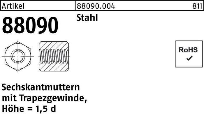 Produktbild Sechskantmutter R 88090 m.Trapezgewinde TR20x4-SW30x30 Stahl Höhe=1,5d (M20)