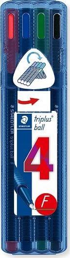 Productafbeelding Staedtler triplus bal 437 Driehoekige biros doos met 4 pennen, assorti, lijndikte F (4 kleuren, 1 x)