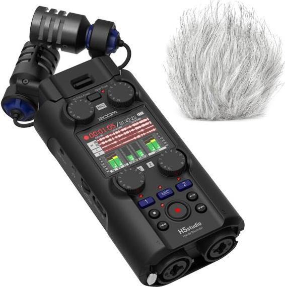 Zoom Audio-Recorder H5 Studio mit Fell-Windschutz (Mehrspurrecorder)