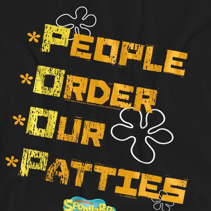Actual product image Spongebob Squarepants Unisex Adult People Order Our Patties T-Shirt (M)