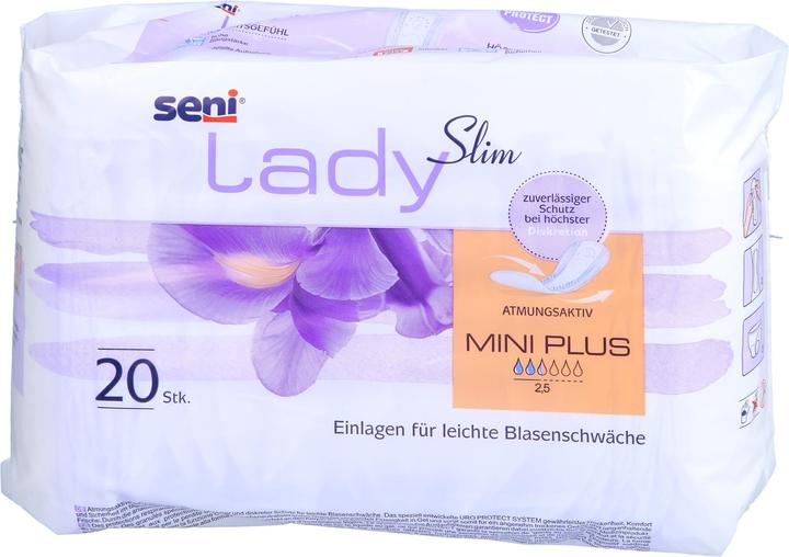 Actual product image Seni Lady Slim Mini Plus Einlage atmungsaktive anatomische 10x22.5cm 2.5 Tropfen (20 x, Mini)