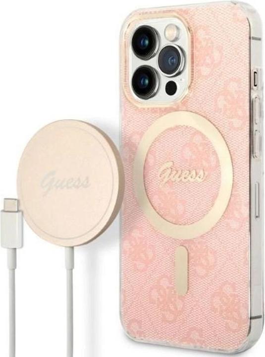 Image du produit Guess Zestaw GUBPP13LH4EACSP Etui+ chargeur iPhone 13 Pro różowy/pink hard case 4G Print MagSafe (Apple iPhone 13 Pro)
