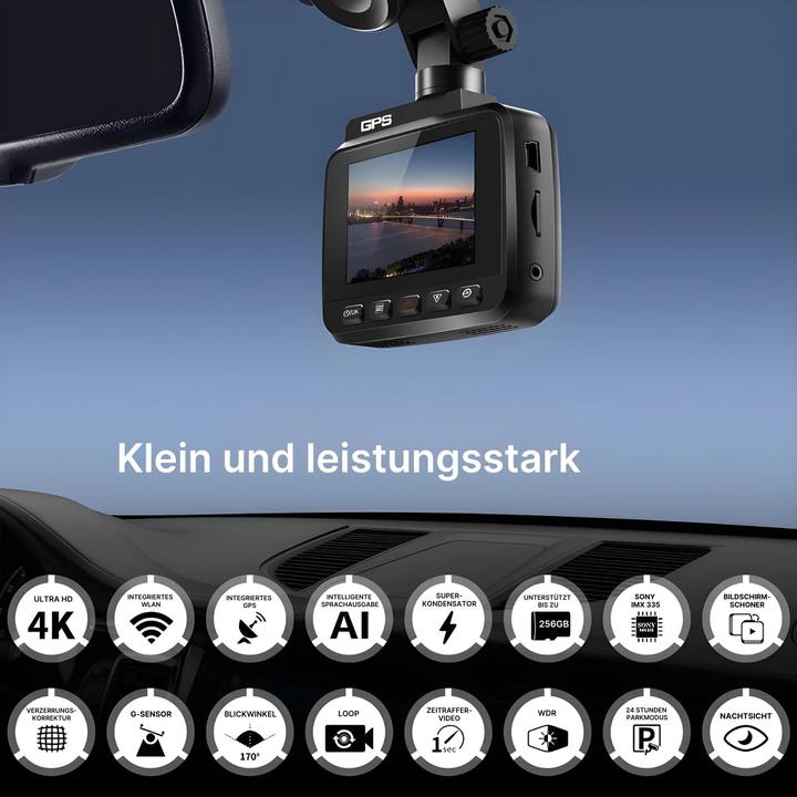 Actual product image Hermex 4K Dual-Dashcam Onboard-Kamera Autofront-Kamera Nachtsichtkamera Auto (Night vision, GPS receiver, Built-in display, Wi-Fi, UHD 4K)