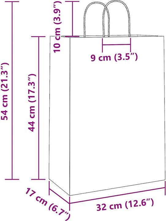 Immagine prodotto VidaXL Sacchetti di carta kraft 50 pezzi con maniglia rossa 32x17x44 cm (Borsa da regalo, 50 x)