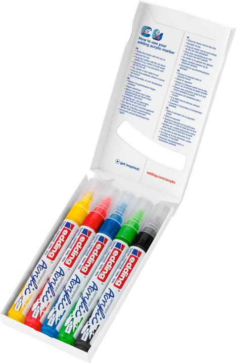 Produktbild Edding 5100 Medium (Enzianblau, Verkehrsrot, Verkehrsgelb, Gelbgrün, Schwarz, 3 mm, 5 x)