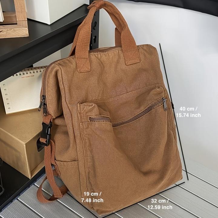 Actual product image Only-Bags.Store Large casual canvas backpack, solid colour frame bag with multiple compartments, perfect for