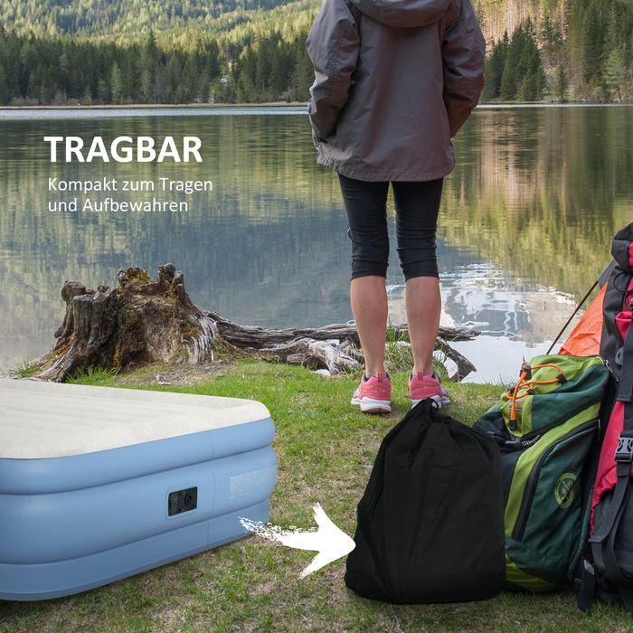 Actual product image Swisshandel24 Camping mattress for 2 people, inflatable, built-in pump, carrying bag, 203x152x46cm, light blue (152 x 203 cm)