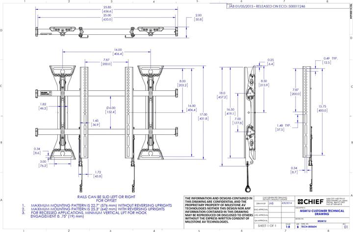 Image du produit Chief Support mural MSM1U (Mur, 65", 80 kg)
