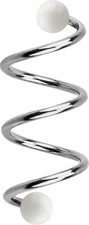 Image du produit Star Piercing Micro spirale argentée avec deux boules blanches (Acier chirurgical 316L)