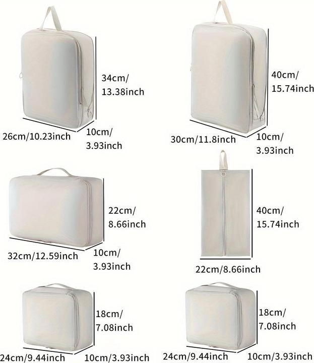 Actual product image Only-Bags.Store 6-piece set of elegant polyester packing cubes, compressible travel organiser bags for luggage