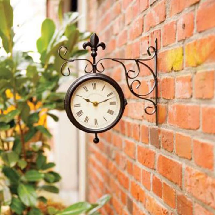 Actual product image Esschert Design Garden clock station with thermometer 25 x 28.5 cm, Beige/Brown (25 cm)