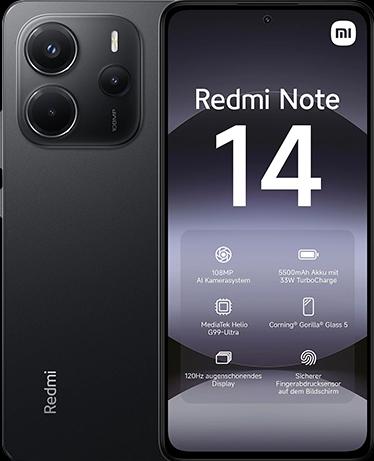 Immagine prodotto Xiaomi Redmi Note 14 4G Dual Sim 6GB RAM 128GB - Midnight Black (131.07 GB, Midnight Black, 6.66", Doppia SIM, 4G)