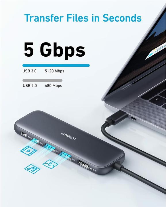 Immagine prodotto Anker Hub USB-C (5-in-1) 1 x 4K HDMI 2 x USB-A 1 x USB-C 1 x USB-C PD 100W (USB-C, 5 Porti)