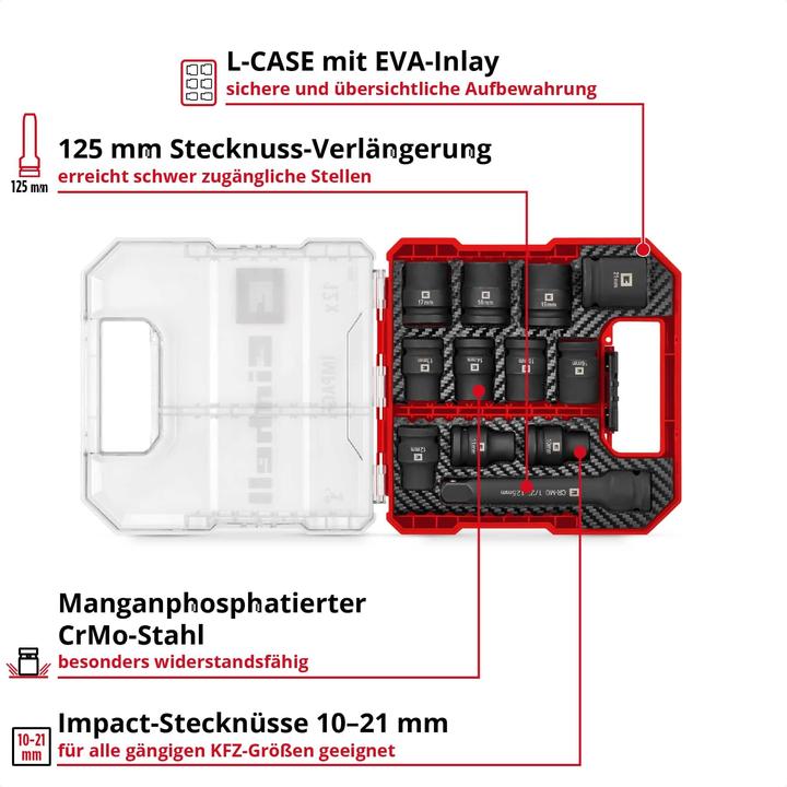 Produktbild Einhell Impact Stecknuss-Set, 109283, 12-teilig (18 mm, 15 mm, 11 mm, 21 mm, 16 mm, 12 mm, 14 mm, 17 mm, 13 mm, 19 mm, 10 mm)