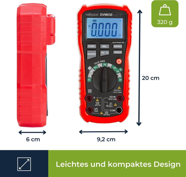 Produktbild Velleman Robustes Echt-Effektivwert-Digitalmultimeter mit automatischem Messbereich - CAT III - 1000 V - 8 Fu (CAT III)