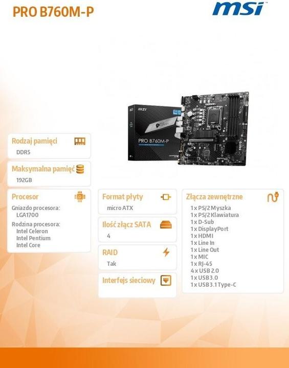Produktbild MSI PRO B760M-P (LGA 1700, Intel B760, mATX)