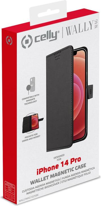 Actual product image Celly Wallymag, Wallet case, Apple, iPhone 14 Pro, 15.5 cm (6.1"), Black (Apple iPhone 14 Pro)