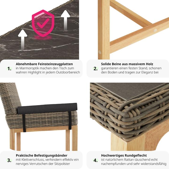 Immagine prodotto tectake Tavolo in rattan Lovas con 6 sedie Latina (161 cm)