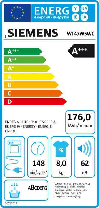 Energie-Label Siemens WT47W5W0 (8 kg, Rechts)