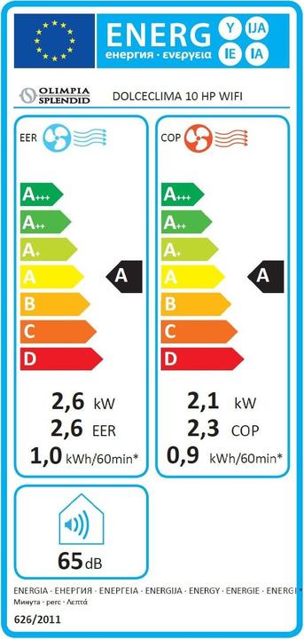 Etichetta energetica Olimpia Splendid Dolceclima 10 HP (35 m², 8871.57 BTU/h)