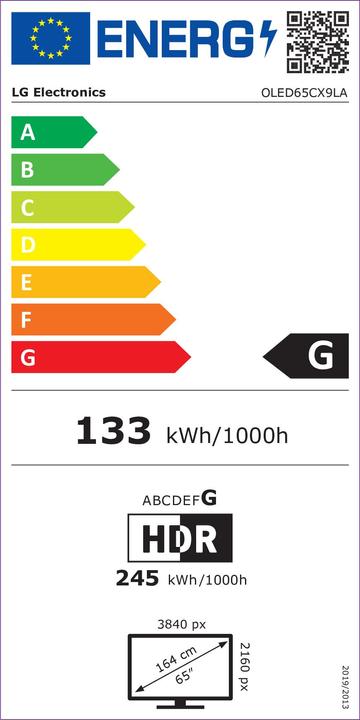Energielabel LG OLED65CX9LA (65", OLED, 4K, 2020)