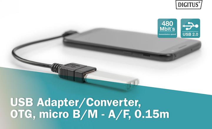 Immagine prodotto Digitus Cavo adattatore USB2.0, OTG,0.15m (0.15 m, USB 2.0)
