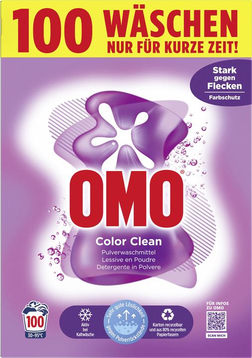 OMO Pulverwaschmittel Pulver Color Clean 6.5 kg (100 Waschgänge, Waschpulver)