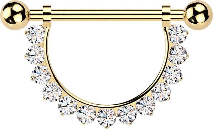 Actual product image Star Piercing Barbell Innengewinde vergoldet mit zwei Kugeln Anhänger Kristalle silber (without brass, Titanium G23)