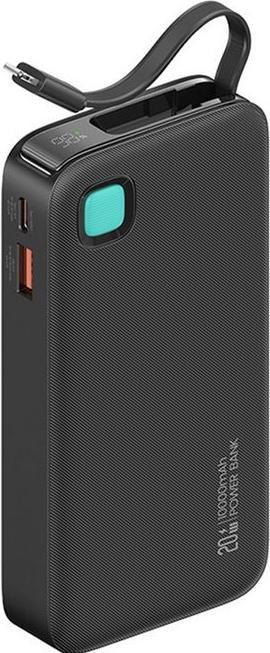 Produktbild Usams Powerbank ze zwijanym kablem USB-C Retractable 10000 mAh PD 20W Fast Charge XY Series czarny/b (10000 mAh, 50 W, 50 Wh)
