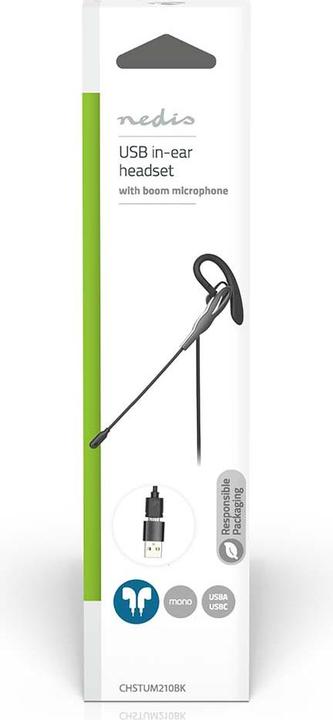 Image du produit Nedis Casque pour PC - Écouteur - Mono - USB Type-A/USB Type-C - Microphone pliable - Noir (Filaire, USB-C)