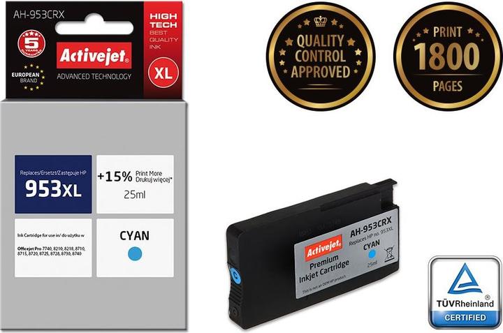 Image du produit Activejet AH-953CRX - Encre à base de pigments - Bleu - HP - OfficeJet Pro 7740 - 8210 - 821 (C)