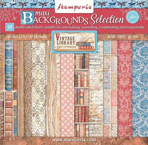 Produktbild Stamperia Scrapbook-Block "Vintage Library Backgrounds", 10 Bogen, 30,5 x 30,5 cm (190 g/m², 10 x)
