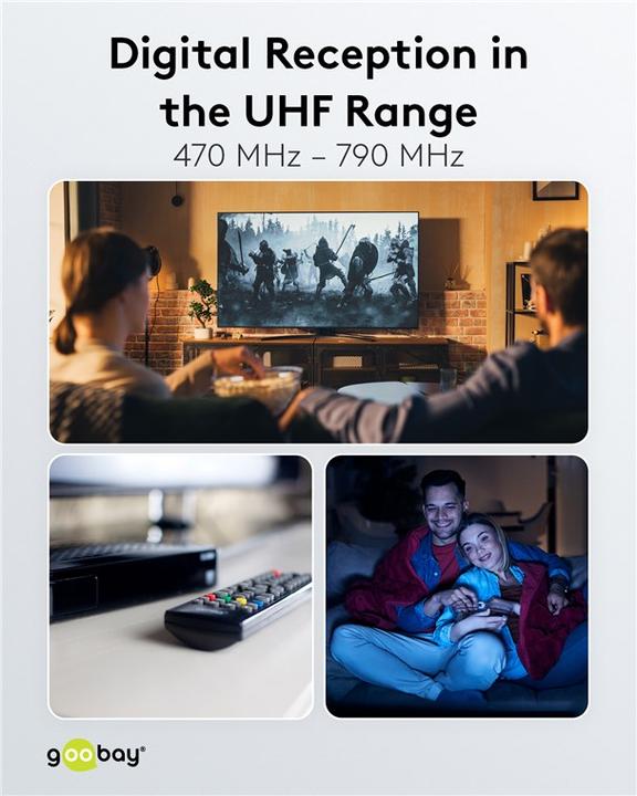 Produktbild Goobay Ultraflache Full HD DVB-T Zimmerantenne, inkl. LTE/4G Filter, Schwarz (Zimmerantenne, 16 dB, DVB-T / -T2)